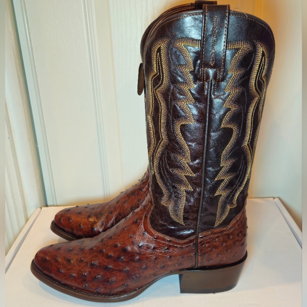 Dan Post Pershing Brass Full-Quill Ostrich Western Boot Round Toe DP3016 Sz 9.5